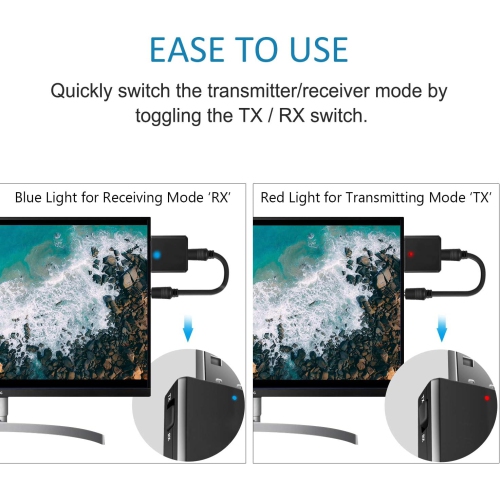 USB Bluetooth 5.0 Audio Transmitter Receiver 3 in 1, Mini Bluetooth AUX Adapter for TV PC Headphones Home Stereo