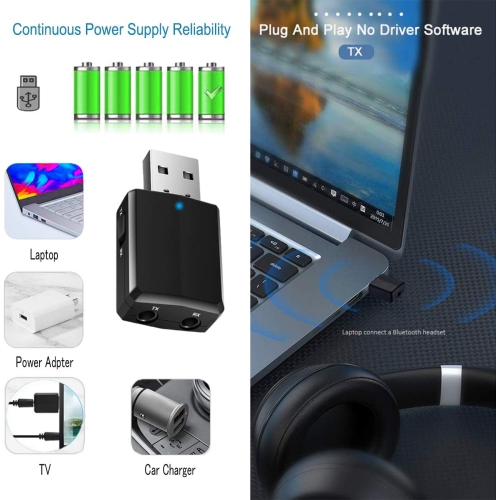 USB Bluetooth 5.0 Audio Transmitter Receiver 3 in 1, Mini Bluetooth AUX Adapter for TV PC Headphones Home Stereo