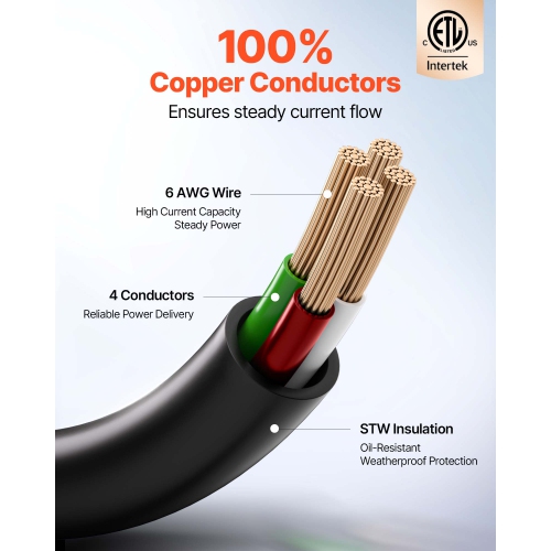 VEVOR 100 FT RV Extension Cord,50 Amp,125V 7500W Heavy Duty STW 6/3 + 8/1 Gauge Wire,NEMA 14-50P Male NEMA 14-50R Female Plug,with LED