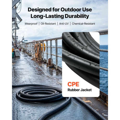 VEVOR 25 FT 6AWG Portable Power Cable, Heavy Duty 600V SOOW Electrical Power Cable, Industrial Grade Electric Wire, Premium CPE Rubber Jacket, Copper