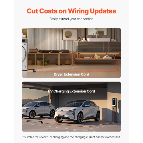 VEVOR 50 ft Dryer Extension Cord, 4-Prong NEMA 14-30P to 14-30R Dryer Cord, 125V/250V, STW 10AWG/4C, 30A, Pure Copper Wire Cable with Black Non-woven