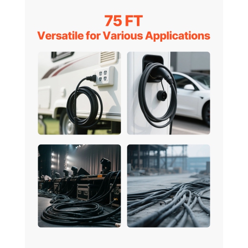 VEVOR 75 FT 6AWG Portable Power Cable, Heavy Duty 600V SOOW Electrical Power Cable, Industrial Grade Electric Wire, Premium CPE Rubber Jacket, Copper