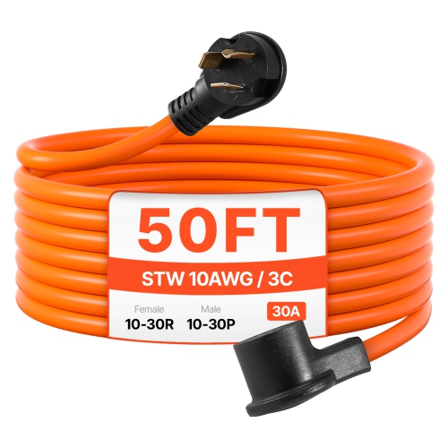 VEVOR 50 ft Dryer Extension Cord, 3-Prong NEMA 10-30P to 10-30R Dryer Cord, 125V/250V STW 10AWG/3C, 30A, Pure Copper Wire Cable with Black Non-woven