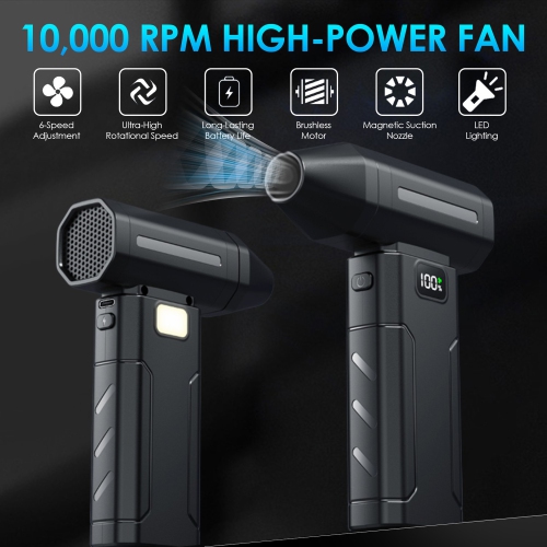 Portable 100,000RPM Turbo Jet Handheld Fan With 5 Speed Settings Rechargeable Battery Cooling Fan For Outdoor Camping Activities