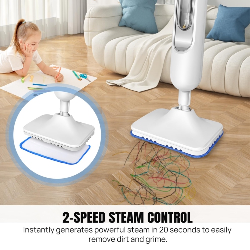 1500W Smart Electric Steam Mop With Large 13.53OZ Water Tank 2 Reusable Pads 15.8FT Cord Dual Steam Settings For Multi-Floors & Carpets Cleaning