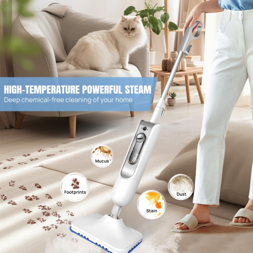 1500W Smart Electric Steam Mop With Large 13.53OZ Water Tank 2 Reusable Pads 15.8FT Cord Dual Steam Settings For Multi-Floors & Carpets Cleaning