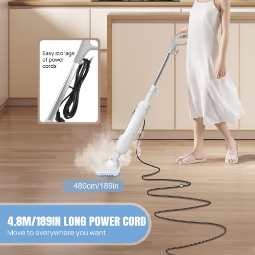 1500W Smart Electric Steam Mop With Large 13.53OZ Water Tank 2 Reusable Pads 15.8FT Cord Dual Steam Settings For Multi-Floors & Carpets Cleaning
