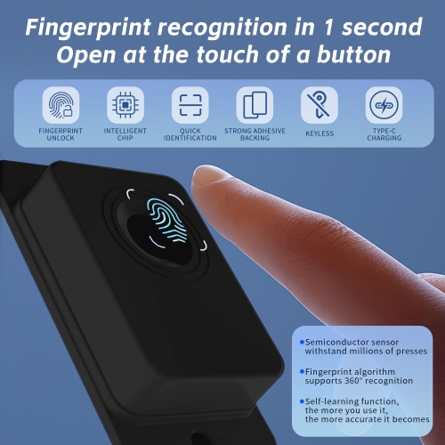Serrure intelligente pour armoire de réfrigérateur à lecteur d'empreintes digitales, appareil sécuritaire résistant à l'installation sans perceuse