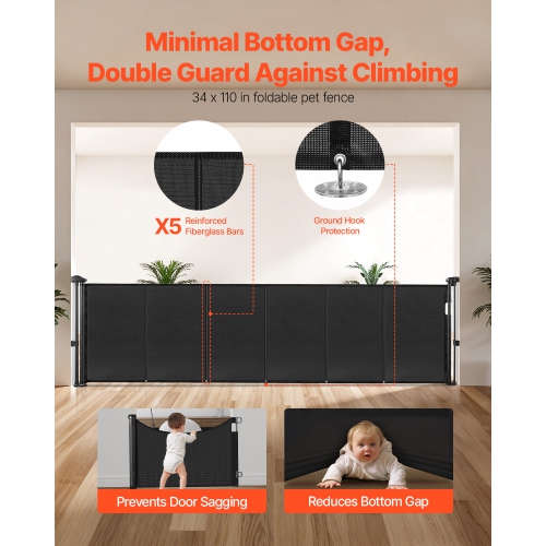 VEVOR 34 inch Tall Retractable Baby Gate, Extends up to 110 inch Wide, Retractable Gate for Kids or Pets, Mesh Material, Easy to Install for Indoor