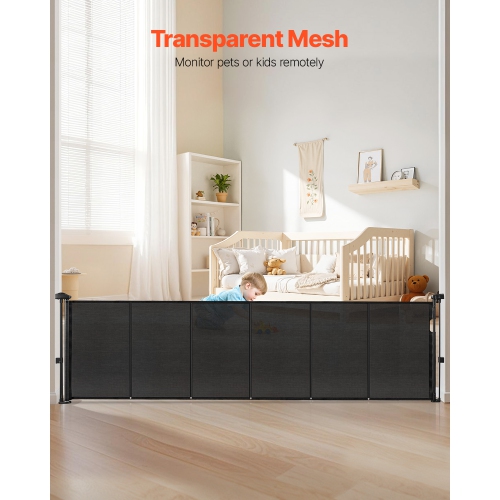 VEVOR 34 inch Tall Retractable Baby Gate, Extends up to 110 inch Wide, Retractable Gate for Kids or Pets, Mesh Material, Easy to Install for Indoor