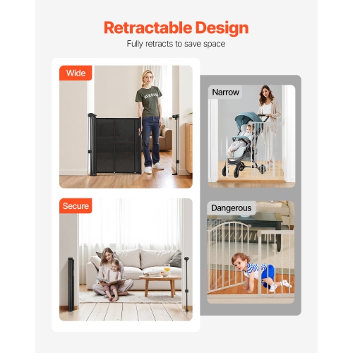 VEVOR 34 inch Tall Retractable Baby Gate, Extends up to 110 inch Wide, Retractable Gate for Kids or Pets, Mesh Material, Easy to Install for Indoor