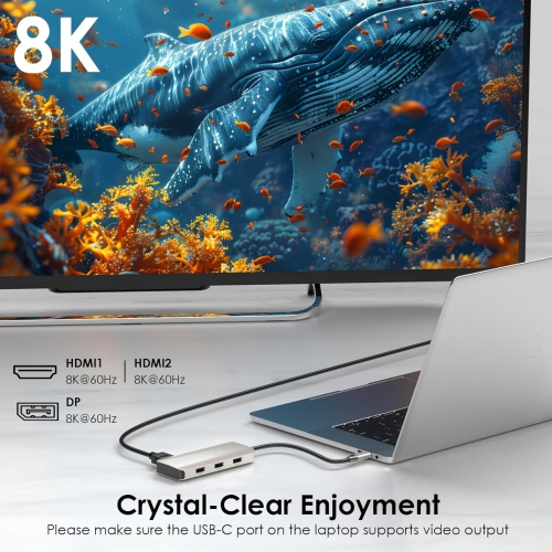 Triple Display Docking Station with 100W Power Delivery, Triple 4K@60Hz Ultra HD Display, Dual HDMI, DP, 3 USB Ports for Dell/HP/Lenovo, Windows