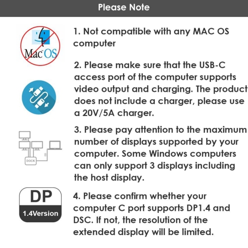Triple Display Docking Station with 100W Power Delivery, Triple 4K@60Hz Ultra HD Display, Dual HDMI, DP, 3 USB Ports for Dell/HP/Lenovo, Windows