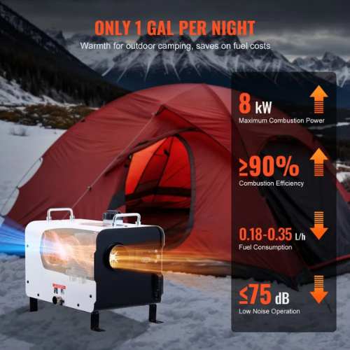 VEVOR 12V/24V 8KW Diesel Air Heater CYJRQHWKWS8KPFJW3V1, Bluetooth App, Remote Control, CO Alarm, Quiet, Fast Heating for RV, Truck, Cabin,white