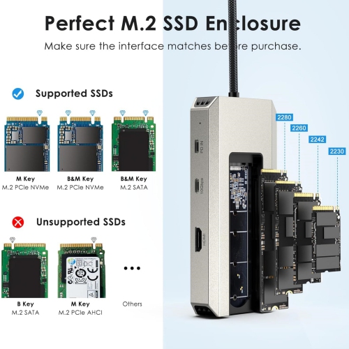 10Gbps USB-C Hub with M.2 PCIe/SATA SSD Port, HDMI, 100-W-PD, USB-A & C 3.2/2.0, SD & TF Compatible with MacBook/Chromebook/Dell/HP/Lenovo