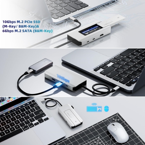 10Gbps USB-C Hub with M.2 PCIe/SATA SSD Port, HDMI, 100-W-PD, USB-A & C 3.2/2.0, SD & TF Compatible with MacBook/Chromebook/Dell/HP/Lenovo