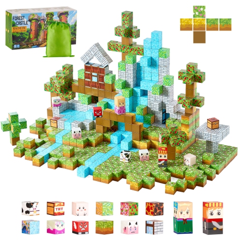 VEVOR 150 PCS Magnetic Blocks, Forest Castle Set, Magnetic Building Cubes for Kids, STEM Montessori Sensory Toys for Christmas Birthday Gift, for 3+