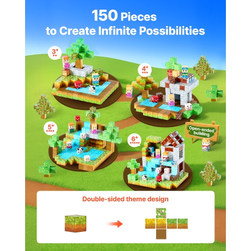VEVOR 150 PCS Magnetic Blocks, Forest Castle Set, Magnetic Building Cubes for Kids, STEM Montessori Sensory Toys for Christmas Birthday Gift, for 3+
