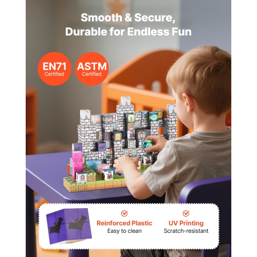 VEVOR 100 PCS Magnetic Blocks, Cemetery Zombies Set, Magnetic Building Cubes for Kids, STEM Montessori Sensory Toys for Christmas Birthday Gift, for