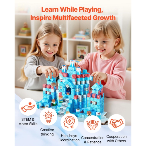 VEVOR 150 PCS Magnetic Blocks, Glacier Castle Set, Magnetic Building Cubes for Kids, STEM Montessori Sensory Toys for Christmas Birthday Gift, for 3+