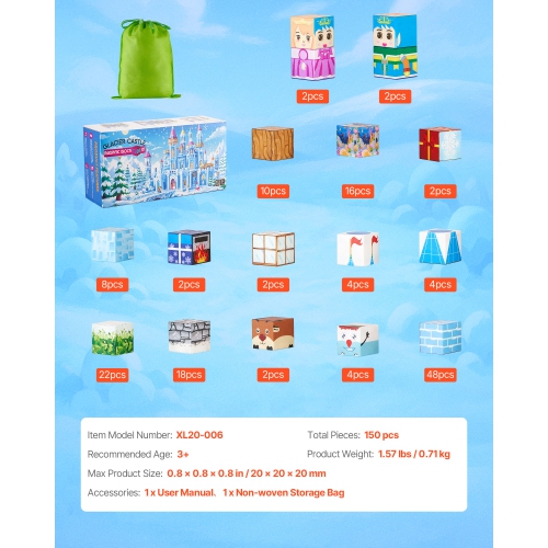 VEVOR 150 PCS Magnetic Blocks, Glacier Castle Set, Magnetic Building Cubes for Kids, STEM Montessori Sensory Toys for Christmas Birthday Gift, for 3+