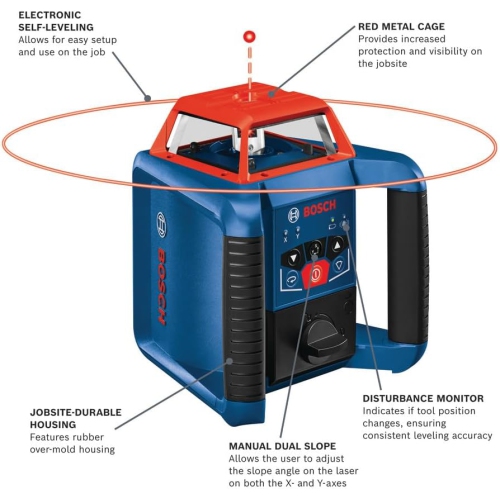 Bosch Revolve2000 Grl2000-40Hvk Exterior 2000Ft Range Horizontal/Vertical Self-Leveling Cordless Rotary Laser Kit