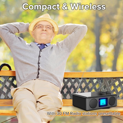 Lecteur CD avec haut-parleurs et télécommande, radio CD Bluetooth rechargeable avec minuterie de veille, lecteurs CD portatifs rétro avec prise pour