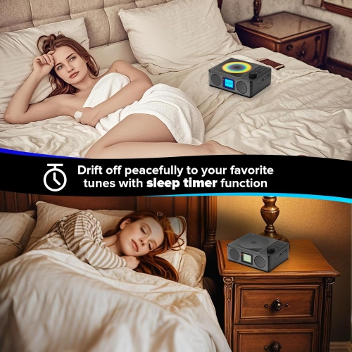 Lecteur CD avec haut-parleurs et télécommande, radio CD Bluetooth rechargeable avec minuterie de veille, lecteurs CD portatifs rétro avec prise pour