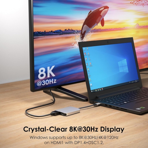 Dual 4K@60hz HDMI Adapter with 100W Power Delivery for Dell XPS, HP, Lenovo, Thunderbolt 3/4 Laptops, Windows systerm Laptops