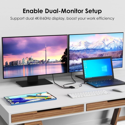 Dual 4K@60hz HDMI Adapter with 100W Power Delivery for Dell XPS, HP, Lenovo, Thunderbolt 3/4 Laptops, Windows systerm Laptops