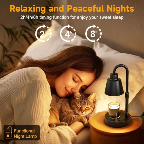 Candle Warmer Lamp Adjustable Height,Warm White Electric Candle Lamp Warmer with Timer Dimmer Metal Base,for Scented Jar Candles Home Decor