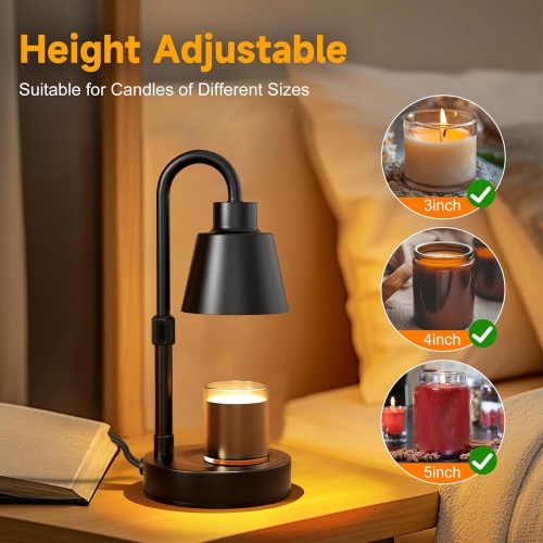 Candle Warmer Lamp Adjustable Height,Warm White Electric Candle Lamp Warmer with Timer Dimmer Metal Base,for Scented Jar Candles Home Decor