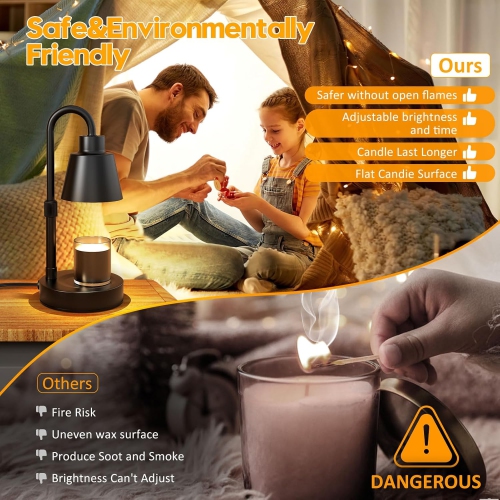 Candle Warmer Lamp Adjustable Height,Warm White Electric Candle Lamp Warmer with Timer Dimmer Metal Base,for Scented Jar Candles Home Decor