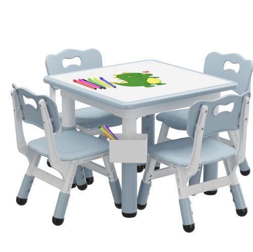 Height Adjustable Kids Table and 4 Chairs Set for Reading, Drawing, Playing, Eating