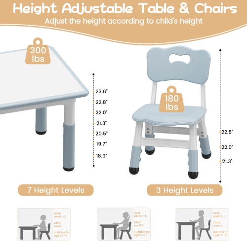 Height Adjustable Kids Table and 4 Chairs Set for Reading, Drawing, Playing, Eating