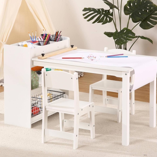 3-Piece Wood Activity Kids Table and Chair Set for Toddlers Kids Drawing, Reading, Crafts, White