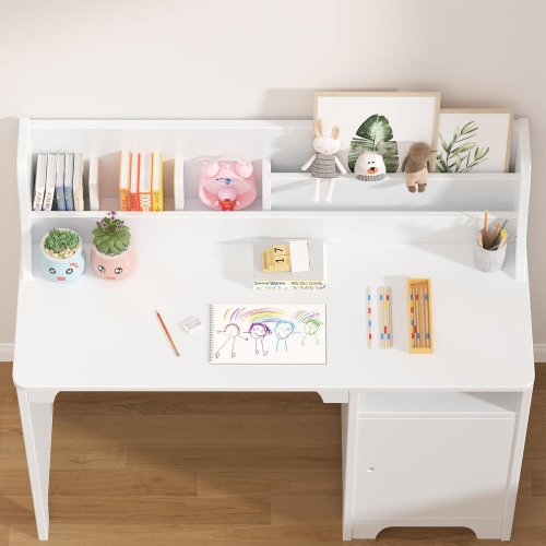 Ensemble table et chaise en bois pour enfants avec étagère, armoire de rangement pour chambre d'enfant et salle d'étude, blanc