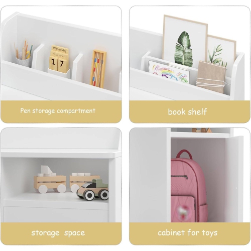 Ensemble table et chaise en bois pour enfants avec étagère, armoire de rangement pour chambre d'enfant et salle d'étude, blanc
