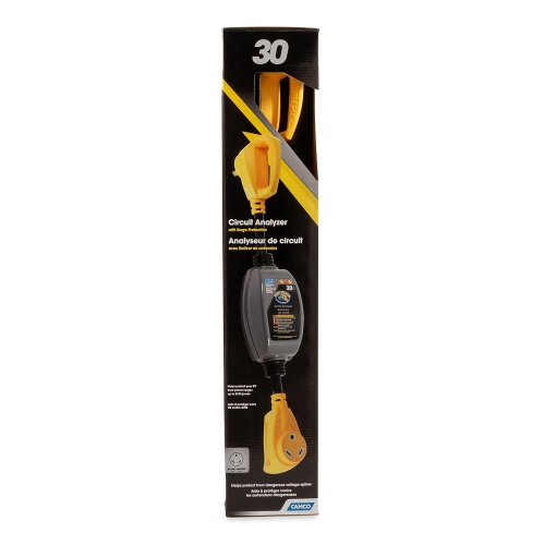 Camco PowerGrip 30-Amp Camper/RV Circuit Analyzer Dogbone | Features Integrated Surge Protection Up to 2100 Joules & Diagnostic LEDs