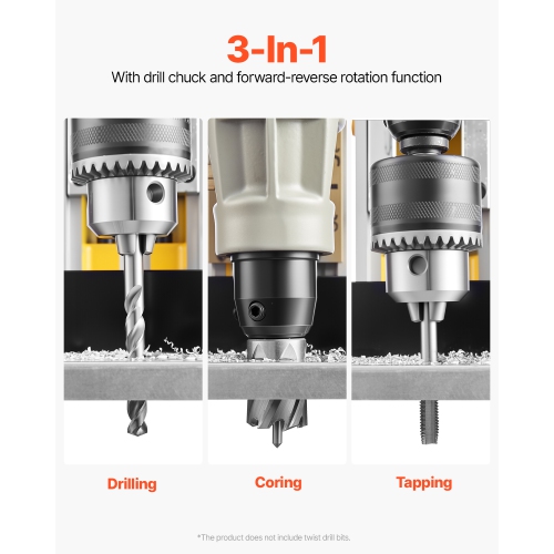 VEVOR 1450W Magnetic Drill, Motor 2 in Boring Diameter, 2878 lbf Electric Mag Drill Press, with 6 Coring Bits, Variable Speed, Drilling Machine for