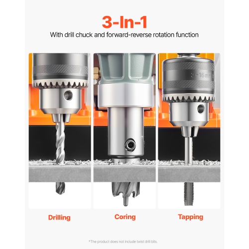 Perceuse magnétique VEVOR 1450&nbsp;W, moteur de 1,6&nbsp;po de diamètre d'alésage, perceuse électrique portative 2810&nbsp;lbf, avec 2 forets à