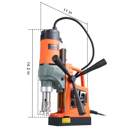 Perceuse magnétique VEVOR 1450&nbsp;W, moteur de 1,6&nbsp;po de diamètre d'alésage, perceuse électrique portative 2810&nbsp;lbf, avec 2 forets à