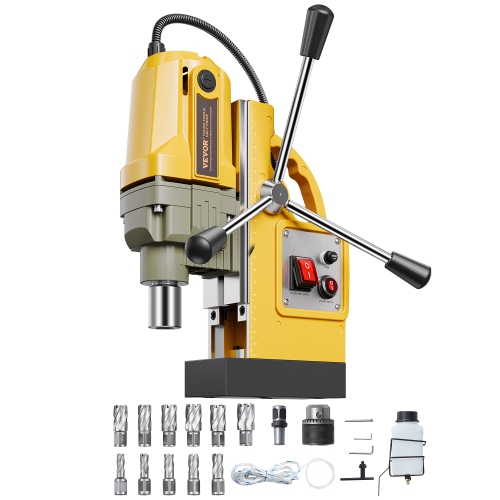 VEVOR 1400W Motor Magnetic Drill, 1.6 in Boring Diameter, 2810 lbf Portable Electric Mag Drill Press, with 11 Coring Bits, 800 RPM Speed, Drilling