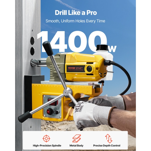 VEVOR 1400W Motor Magnetic Drill, 1.6 in Boring Diameter, 2810 lbf Portable Electric Mag Drill Press, with 11 Coring Bits, 800 RPM Speed, Drilling