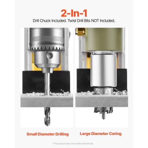 VEVOR 1400W Motor Magnetic Drill, 1.6 in Boring Diameter, 2810 lbf Portable Electric Mag Drill Press, with 11 Coring Bits, 800 RPM Speed, Drilling