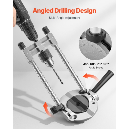 VEVOR Drill Guide, Multi-Angle Press Portable Precision Drilling Guide Jig Attachment, with Large Handle and Mounting Holes, Aluminum Alloy, for