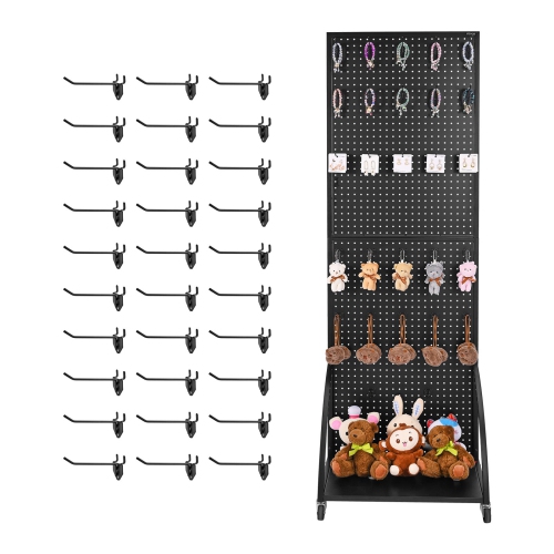VEVOR  23.7 X 66 In Standing Pegboard Display w Base Plate, w Casters And 30 Hooks, Thickened Cold-Rolled Steel Peg Board Panel for Retail Store