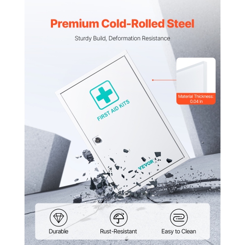 VEVOR 3-Shelf First Aid Cabinet, 1000 Pieces, Large Capacity First Aid Kit, Wall Mounted Medicine Cabinet, OSHA & ANSI 2015, Industrial Emergency