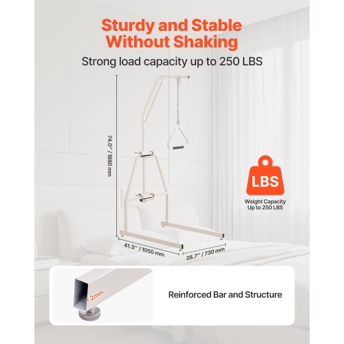 VEVOR 250LBS Load Trapeze Bar for Bed Mobility, Bed Trapeze with Clamps and Floor Stand, Bed Pull Up Assist for Elderly, Patients & Disabled,