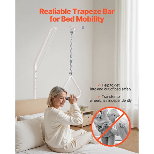 VEVOR 250LBS Load Trapeze Bar for Bed Mobility, Bed Trapeze with Clamps and Floor Stand, Bed Pull Up Assist for Elderly, Patients & Disabled,